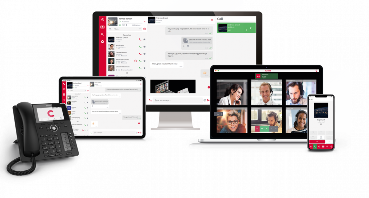 pascom Telefonanlage auf Telefon, Tablet, Monitor und Smartphone