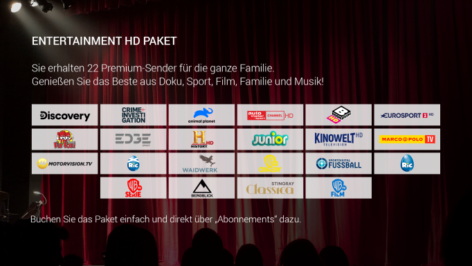 Übersicht der 22 Premium-Sender im Entertainment HD Paket